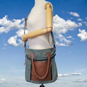 MONA B Fold Over Recycled Canvas Leather Tote